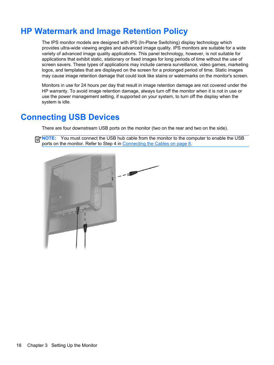 Hp watermark and image retention policy, Connecting usb devices | HP DreamColor Z24x Professional Display User Manual | Page 26 / 57