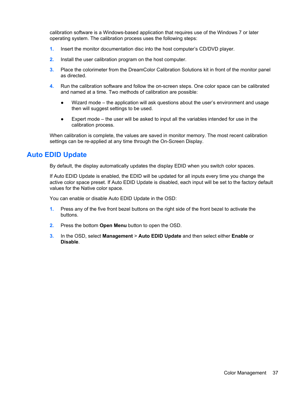 Auto edid update | HP DreamColor Z24x Professional Display User Manual | Page 45 / 57