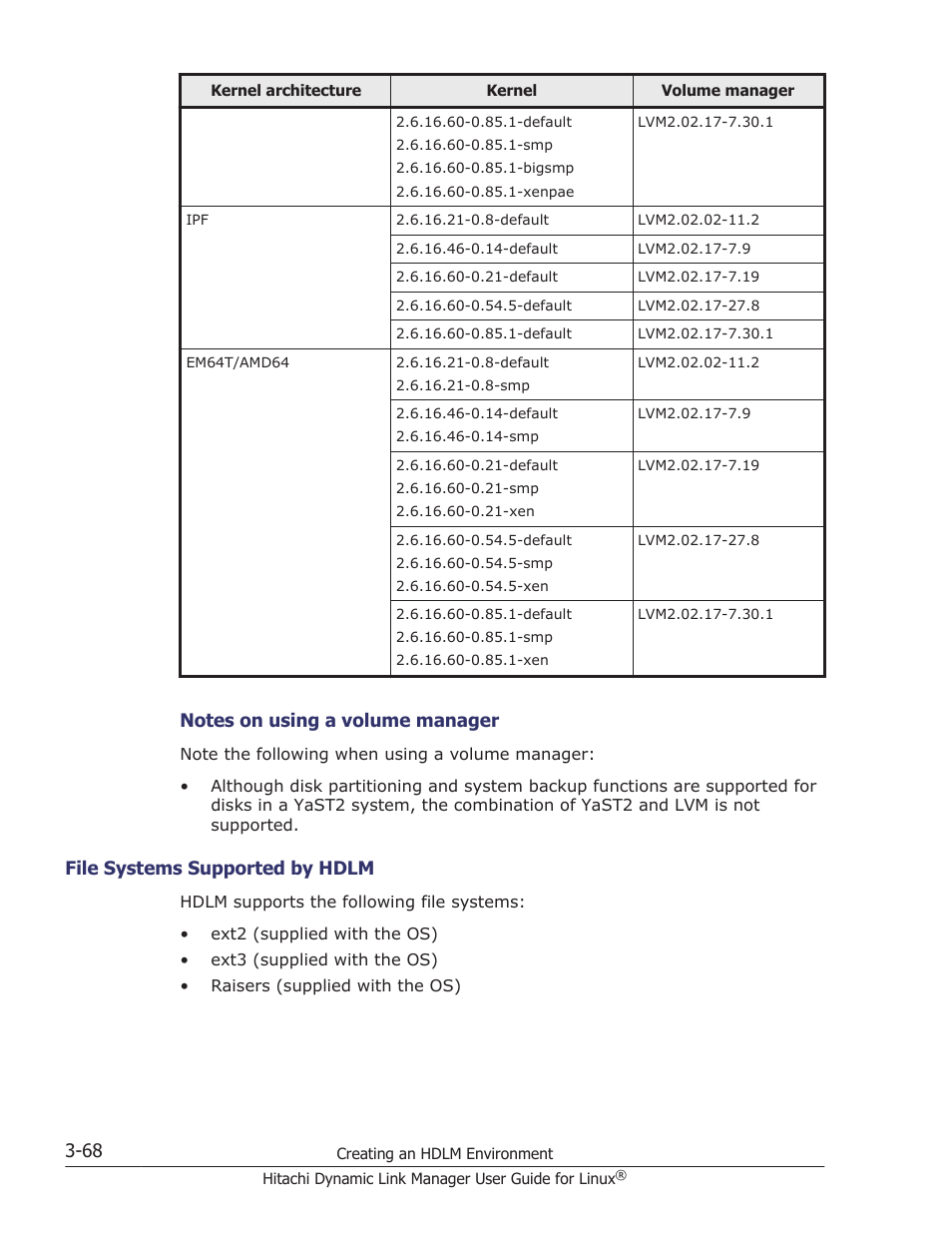 File systems supported by hdlm -68 | HP Hitachi Dynamic Link Manager Software User Manual | Page 140 / 712