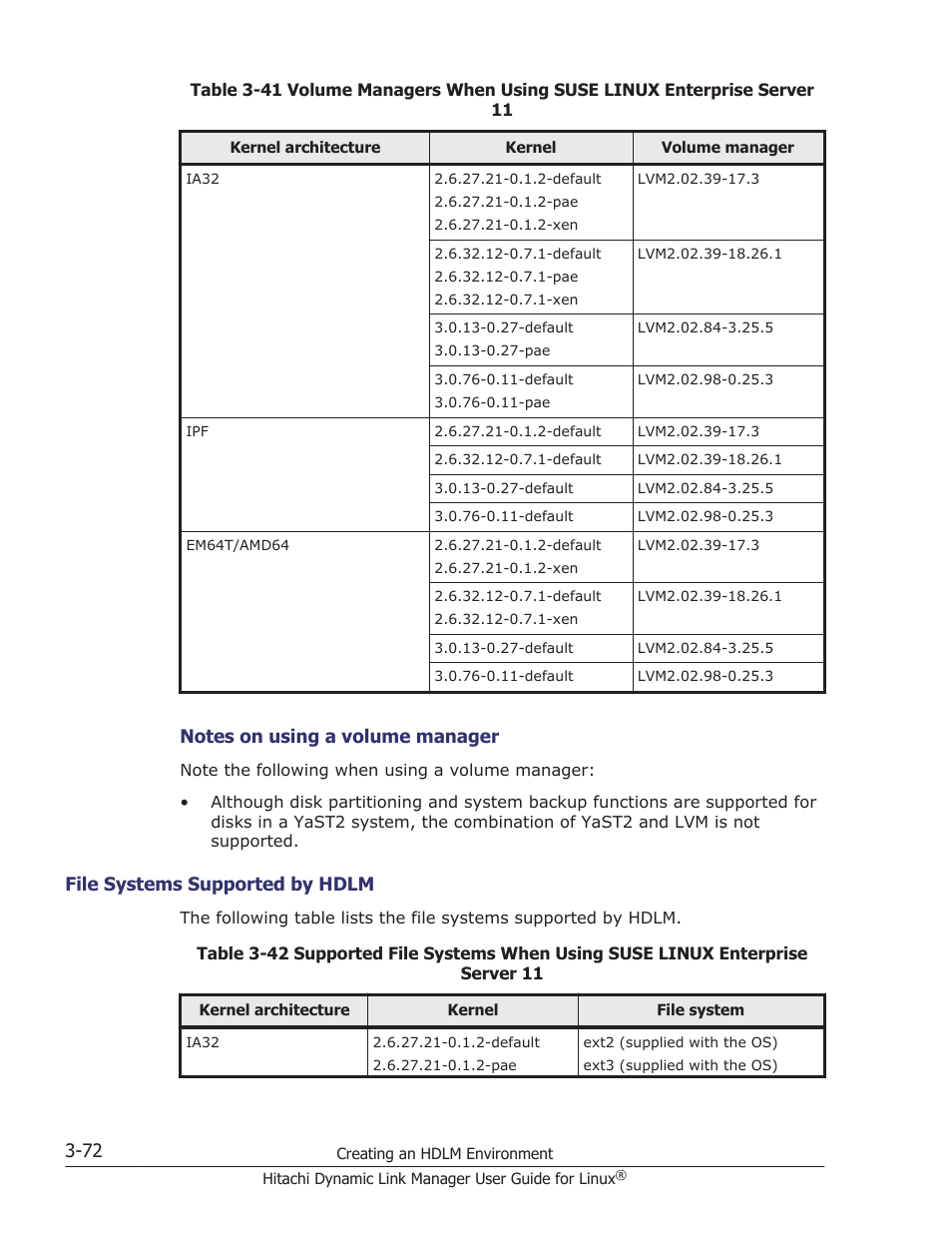 File systems supported by hdlm -72 | HP Hitachi Dynamic Link Manager Software User Manual | Page 144 / 712