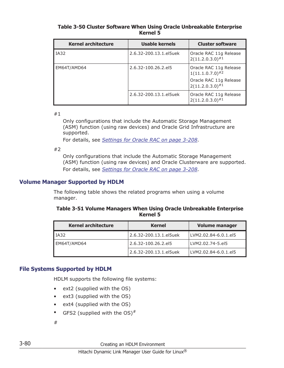 Volume manager supported by hdlm -80, File systems supported by hdlm -80 | HP Hitachi Dynamic Link Manager Software User Manual | Page 152 / 712