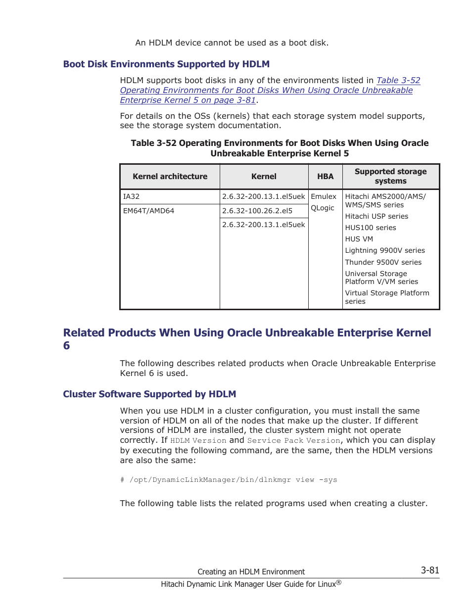 Boot disk environments supported by hdlm -81, Cluster software supported by hdlm -81 | HP Hitachi Dynamic Link Manager Software User Manual | Page 153 / 712