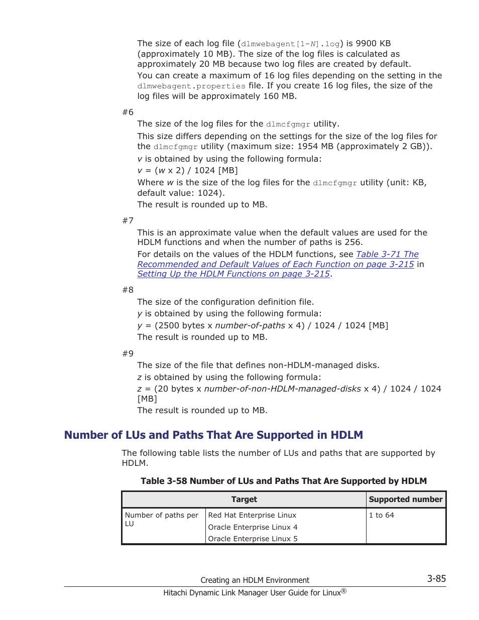 Number of lus and paths that are supported in hdlm | HP Hitachi Dynamic Link Manager Software User Manual | Page 157 / 712