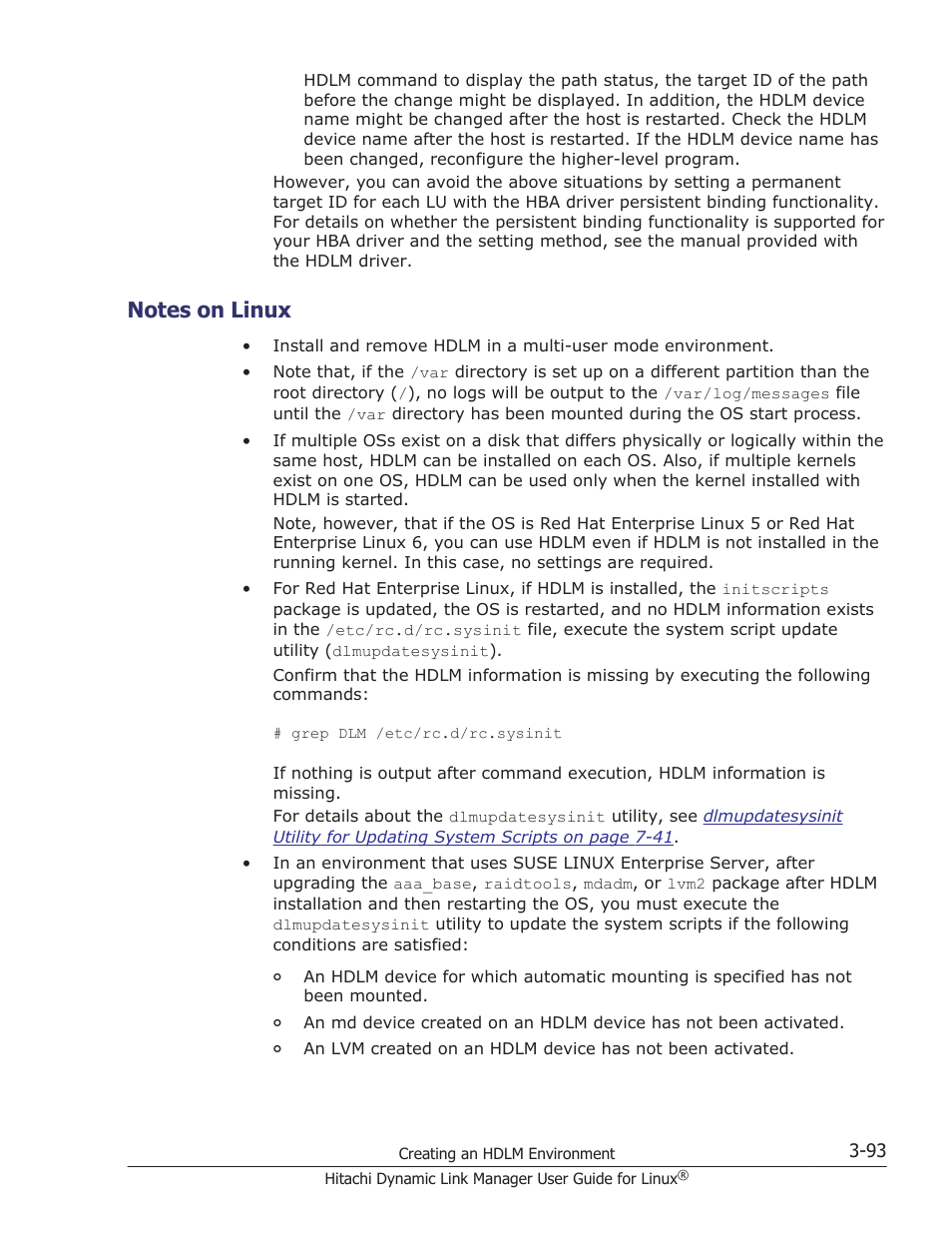 Notes on linux, Notes on linux -93 | HP Hitachi Dynamic Link Manager Software User Manual | Page 165 / 712