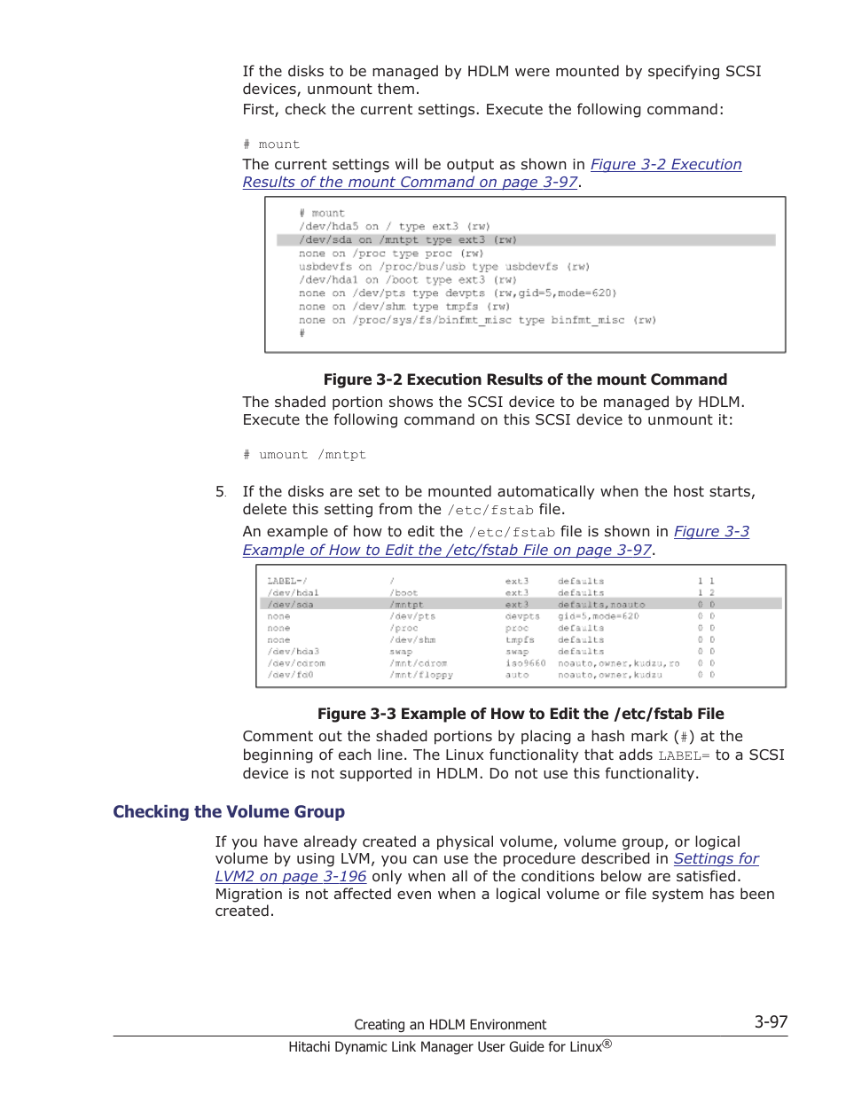 Checking the volume group -97 | HP Hitachi Dynamic Link Manager Software User Manual | Page 169 / 712