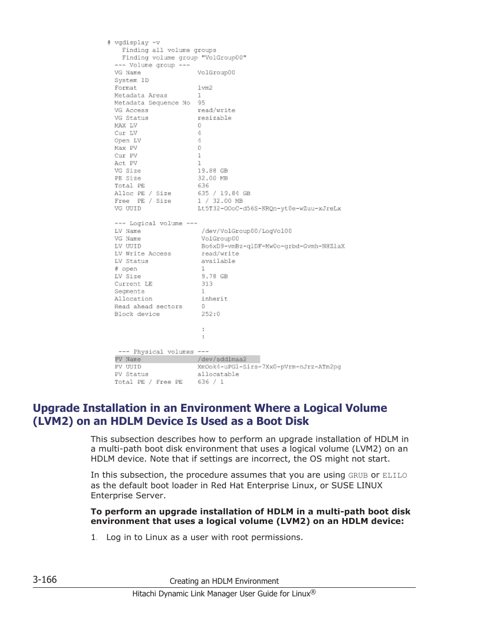 Device is used as a boot disk -166, Upgrade installation in an environment where a, Upgrade installation in an | HP Hitachi Dynamic Link Manager Software User Manual | Page 238 / 712