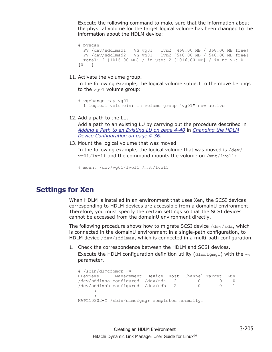 Settings for xen, Settings for xen -205 | HP Hitachi Dynamic Link Manager Software User Manual | Page 277 / 712