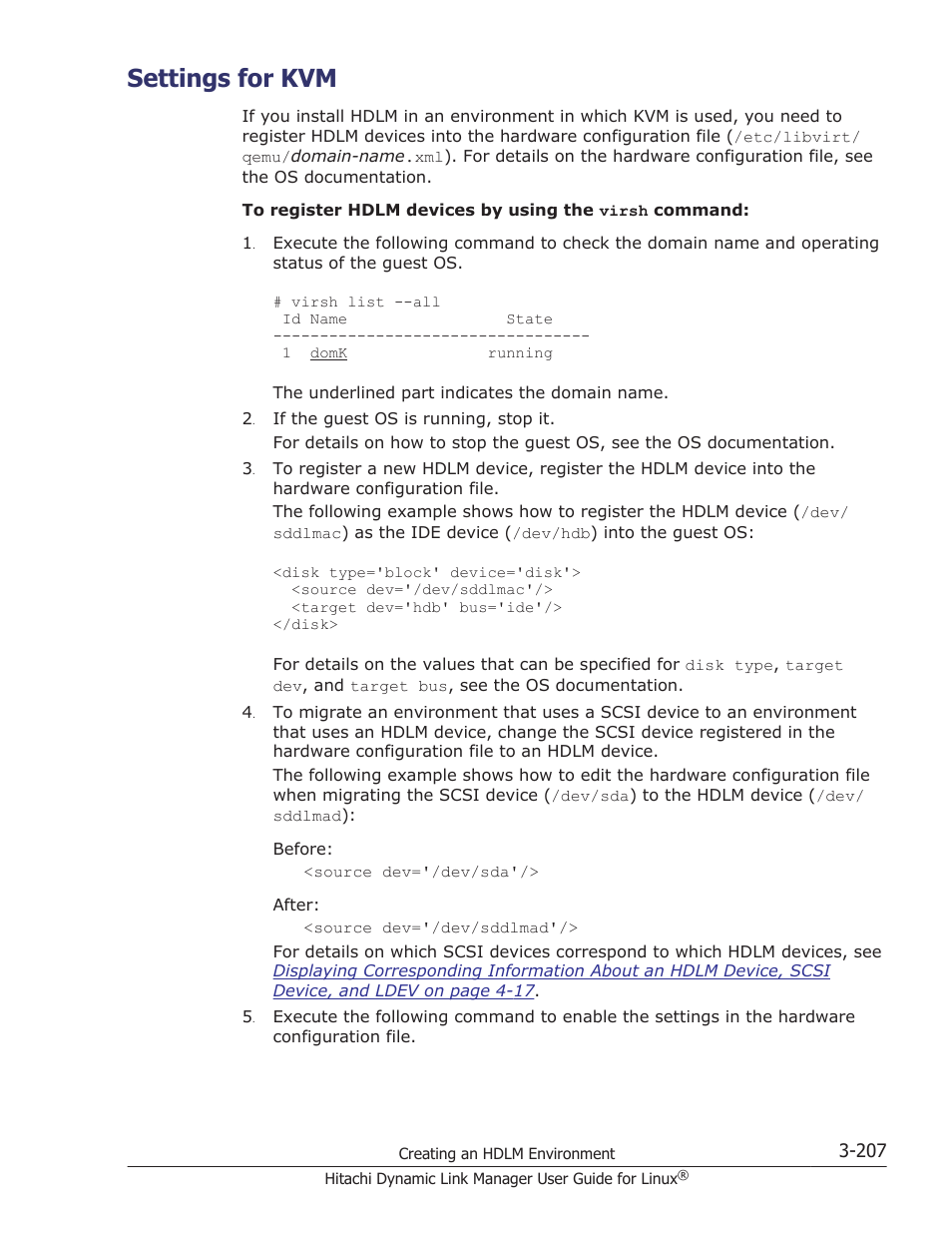 Settings for kvm, Settings for kvm -207 | HP Hitachi Dynamic Link Manager Software User Manual | Page 279 / 712