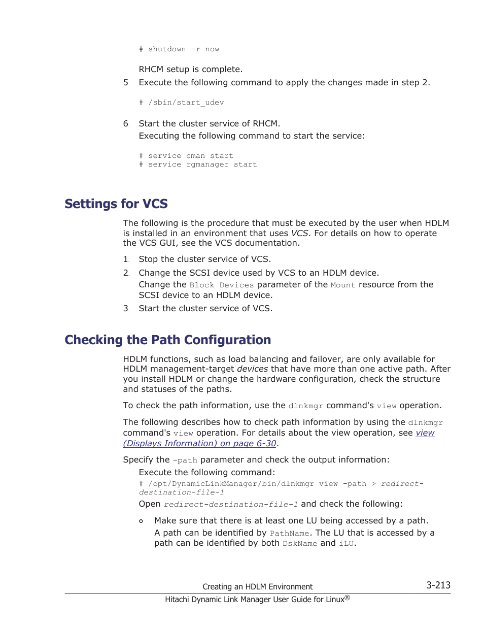 Settings for vcs, Checking the path configuration, Settings for vcs -213 | Checking the path configuration -213, Indicated in | HP Hitachi Dynamic Link Manager Software User Manual | Page 285 / 712