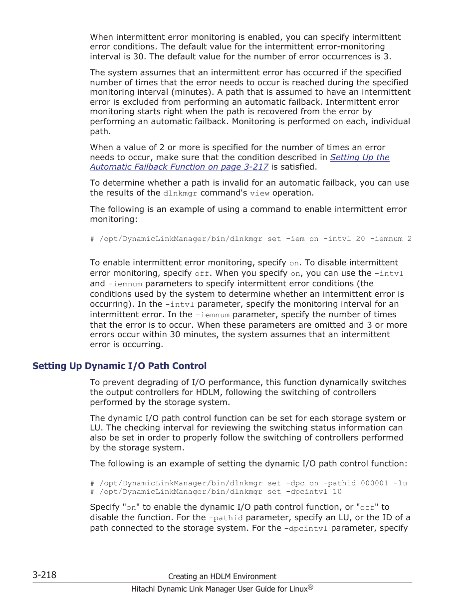 Setting up dynamic i/o path control -218 | HP Hitachi Dynamic Link Manager Software User Manual | Page 290 / 712