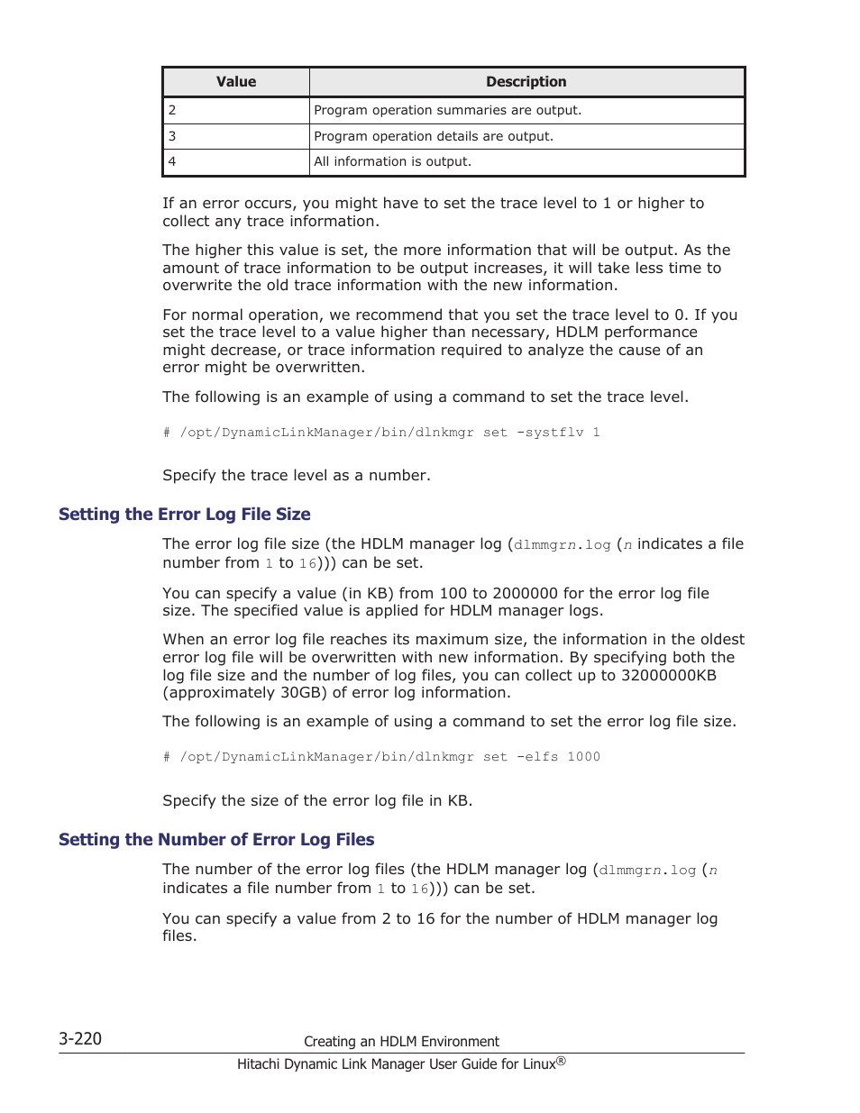 Setting the error log file size -220, Setting the number of error log files -220 | HP Hitachi Dynamic Link Manager Software User Manual | Page 292 / 712