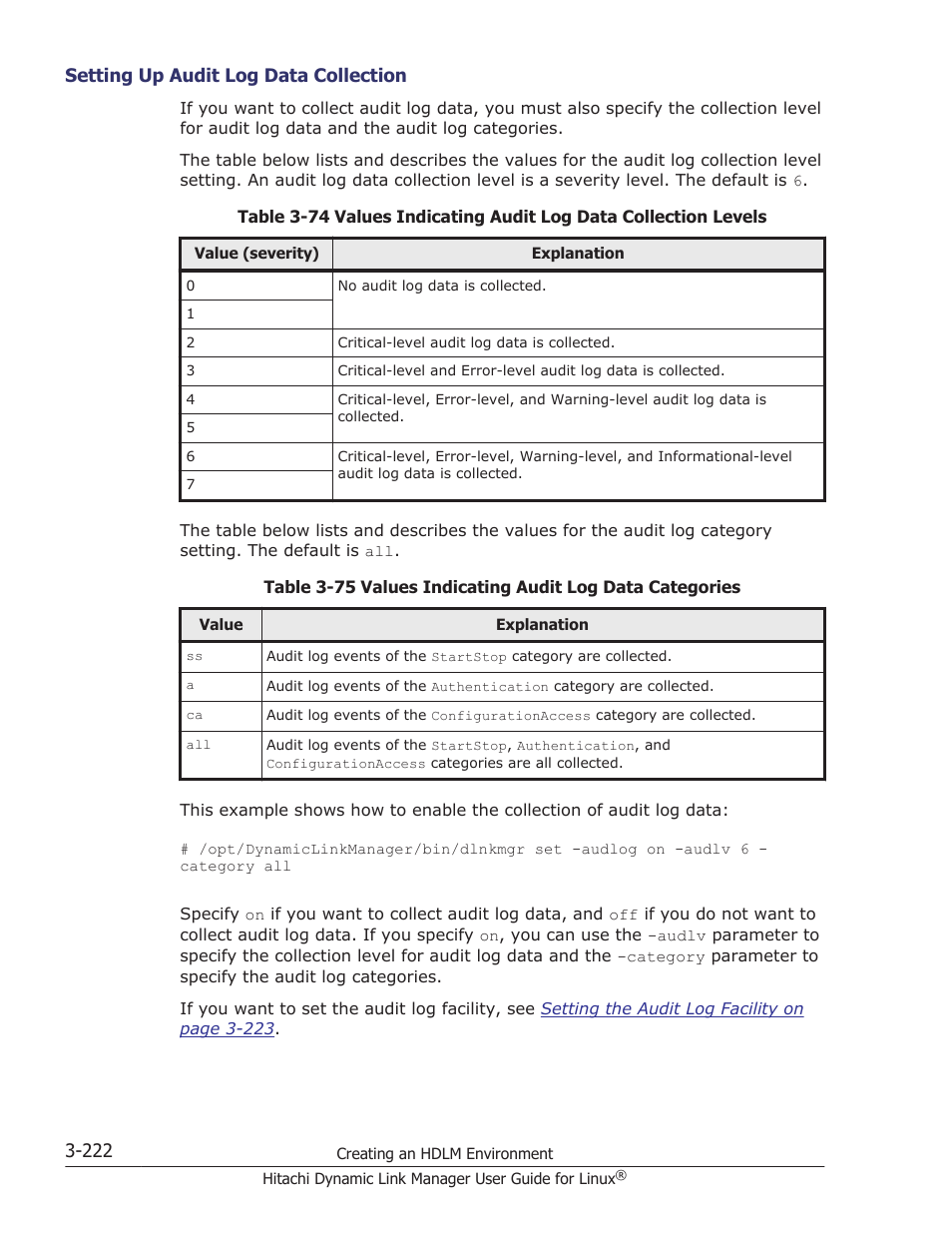 Setting up audit log data collection -222 | HP Hitachi Dynamic Link Manager Software User Manual | Page 294 / 712