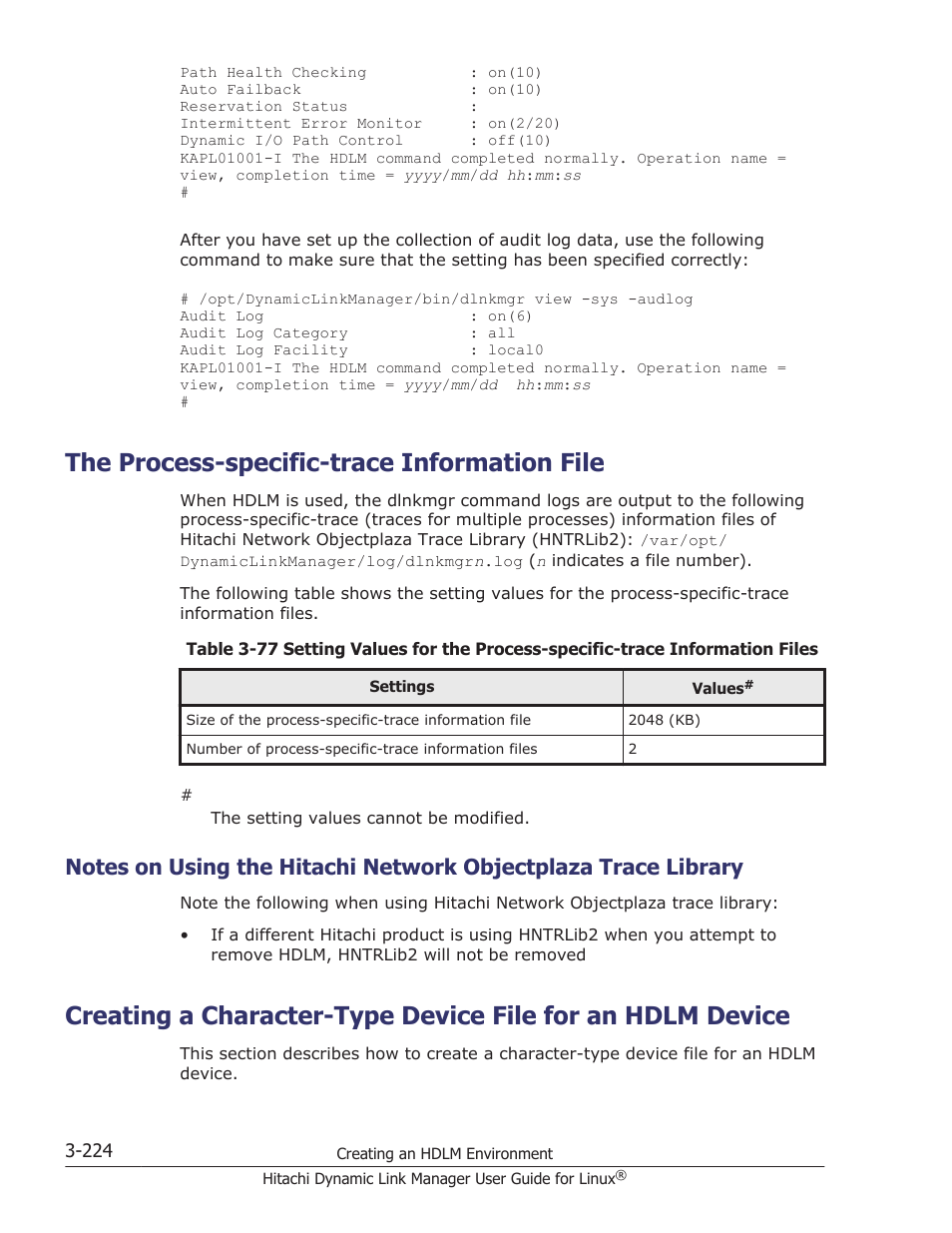 The process-specific-trace information file, The process-specific-trace information file -224 | HP Hitachi Dynamic Link Manager Software User Manual | Page 296 / 712