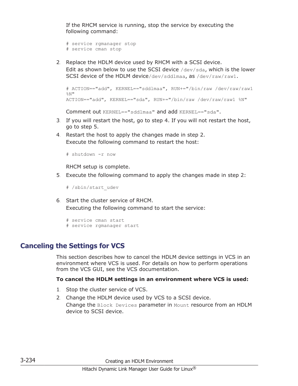 Canceling the settings for vcs, Canceling the settings for vcs -234 | HP Hitachi Dynamic Link Manager Software User Manual | Page 306 / 712