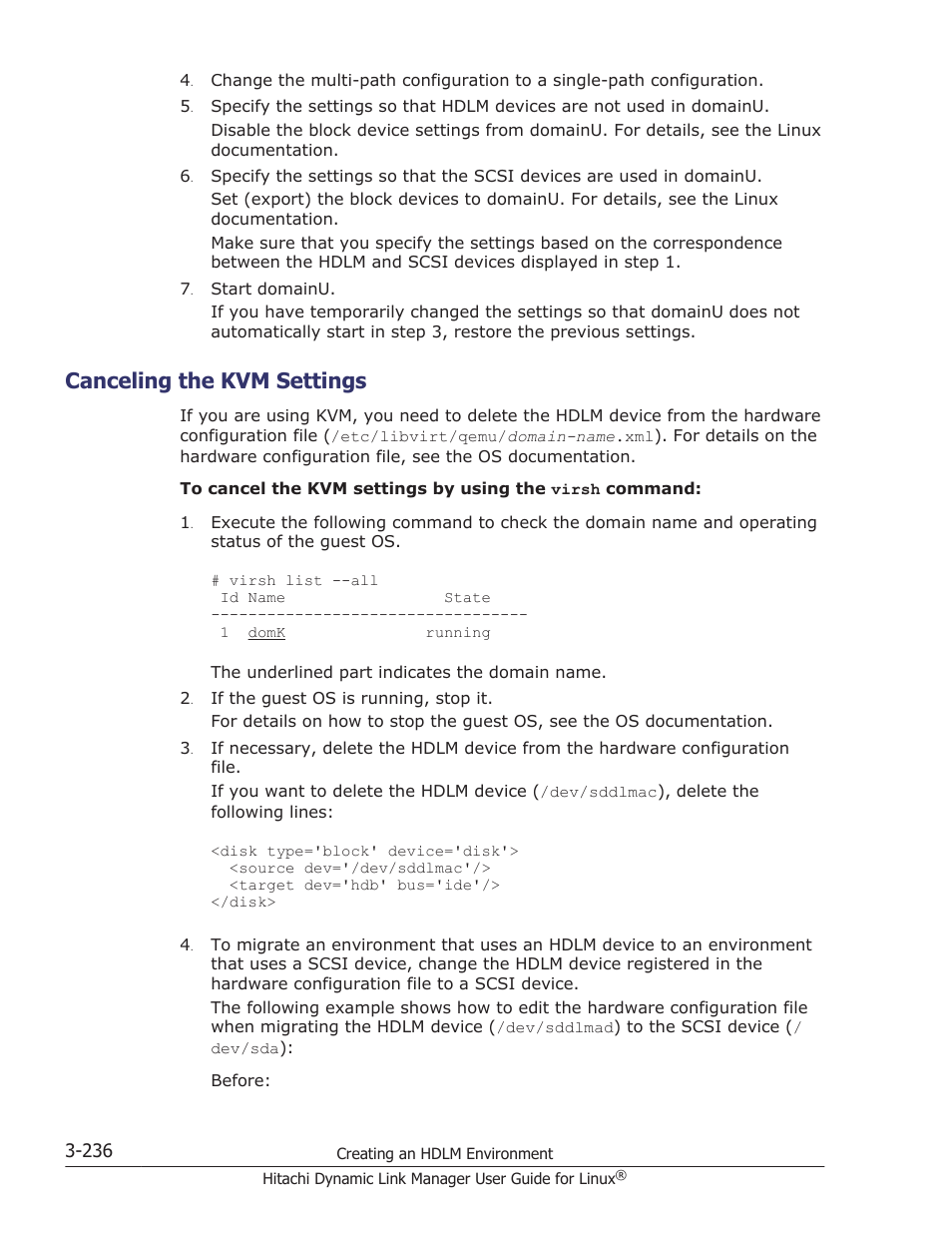 Canceling the kvm settings, Canceling the kvm settings -236, Canceling the kvm | HP Hitachi Dynamic Link Manager Software User Manual | Page 308 / 712