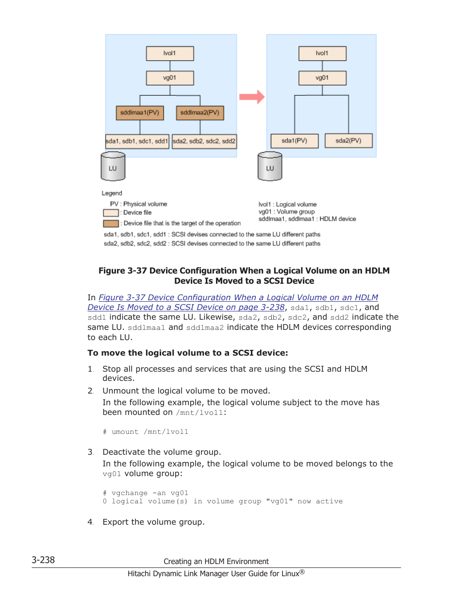 To create the environment shown in, Figure 3-37 device configuration when a | HP Hitachi Dynamic Link Manager Software User Manual | Page 310 / 712