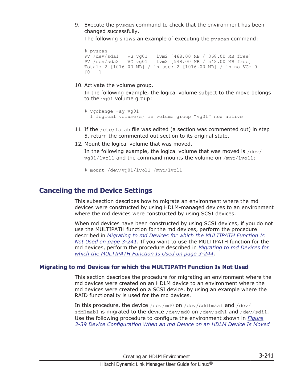 Canceling the md device settings, Canceling the md device settings -241, Canceling the md | HP Hitachi Dynamic Link Manager Software User Manual | Page 313 / 712