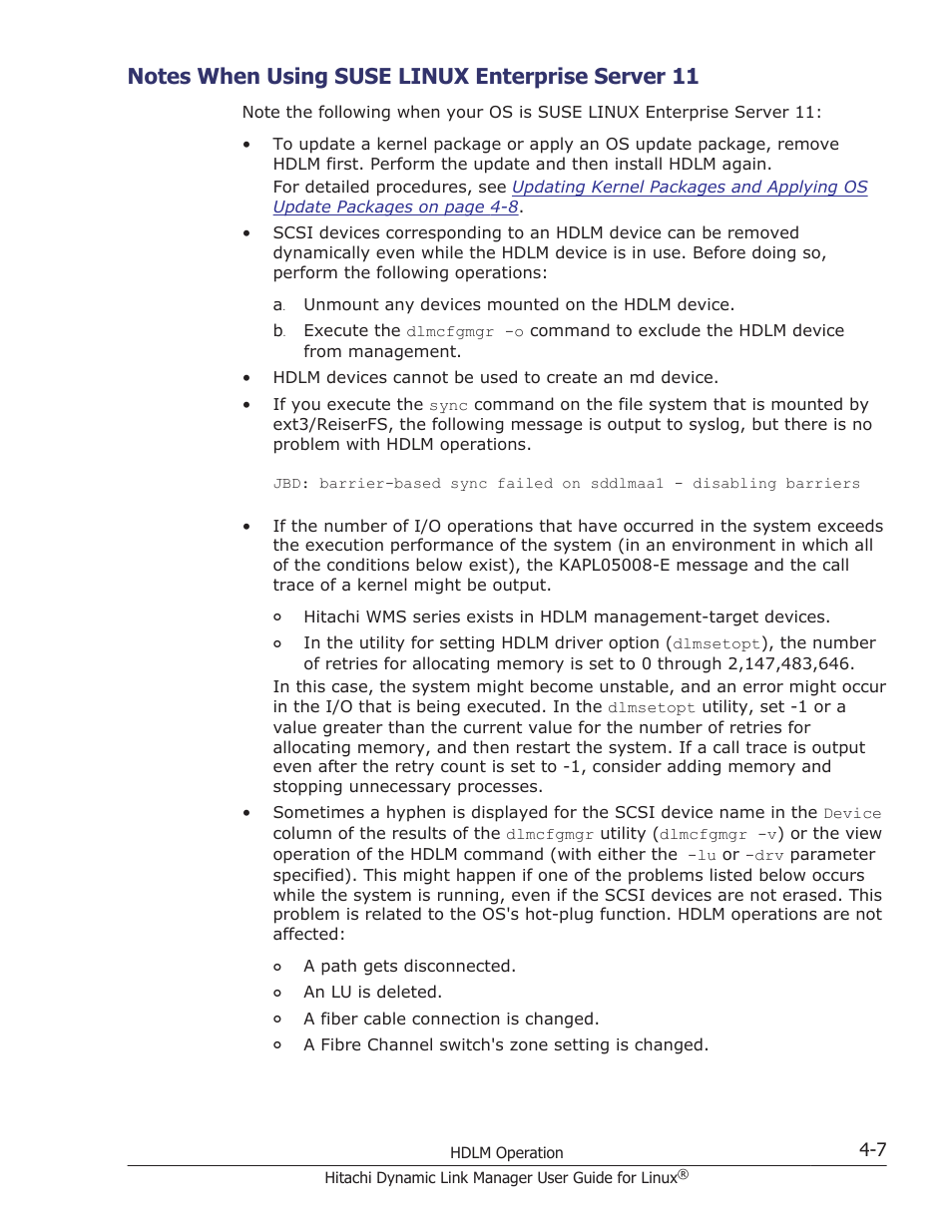 Notes when using suse linux enterprise server 11 | HP Hitachi Dynamic Link Manager Software User Manual | Page 339 / 712