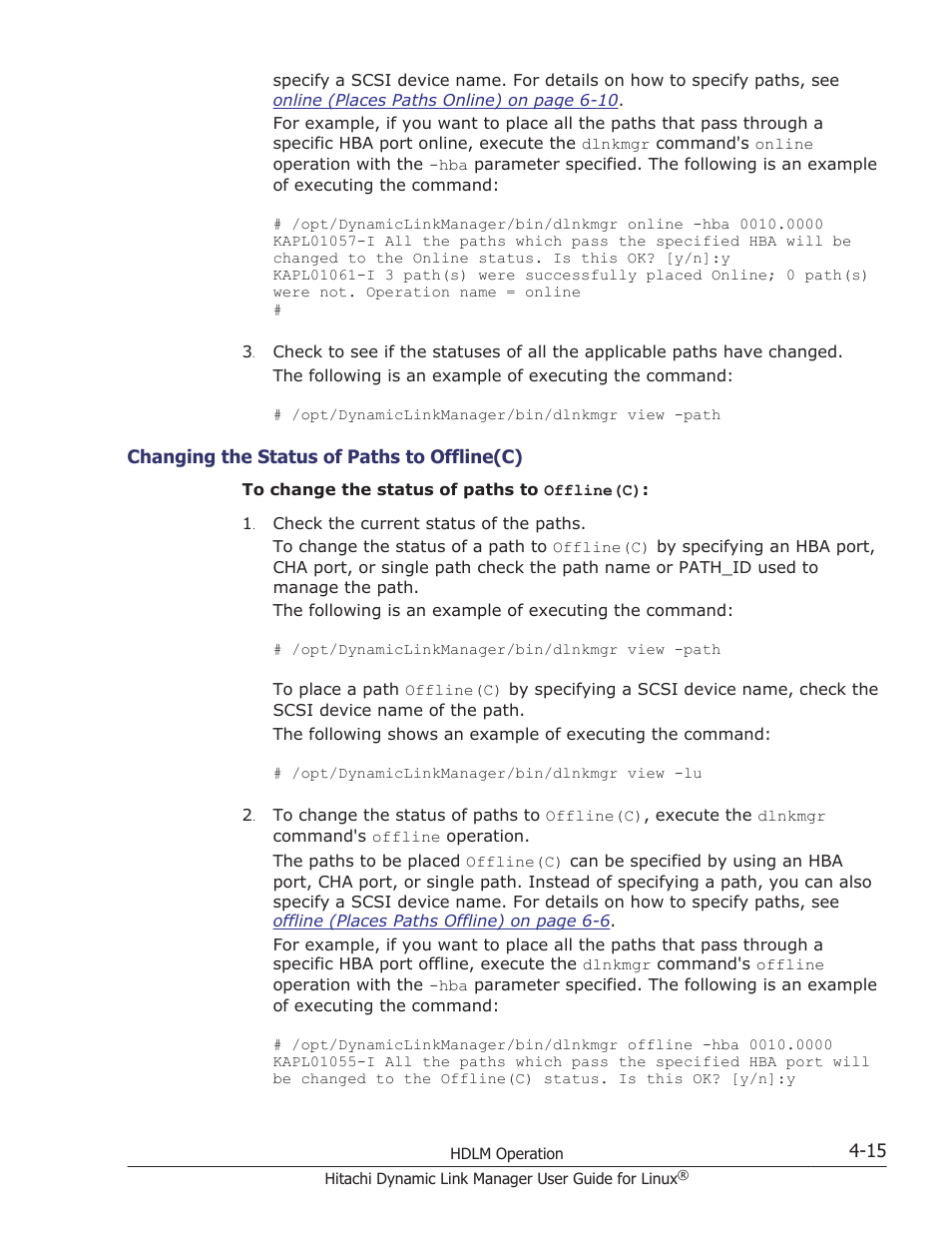 Changing the status of paths to offline(c) -15 | HP Hitachi Dynamic Link Manager Software User Manual | Page 347 / 712