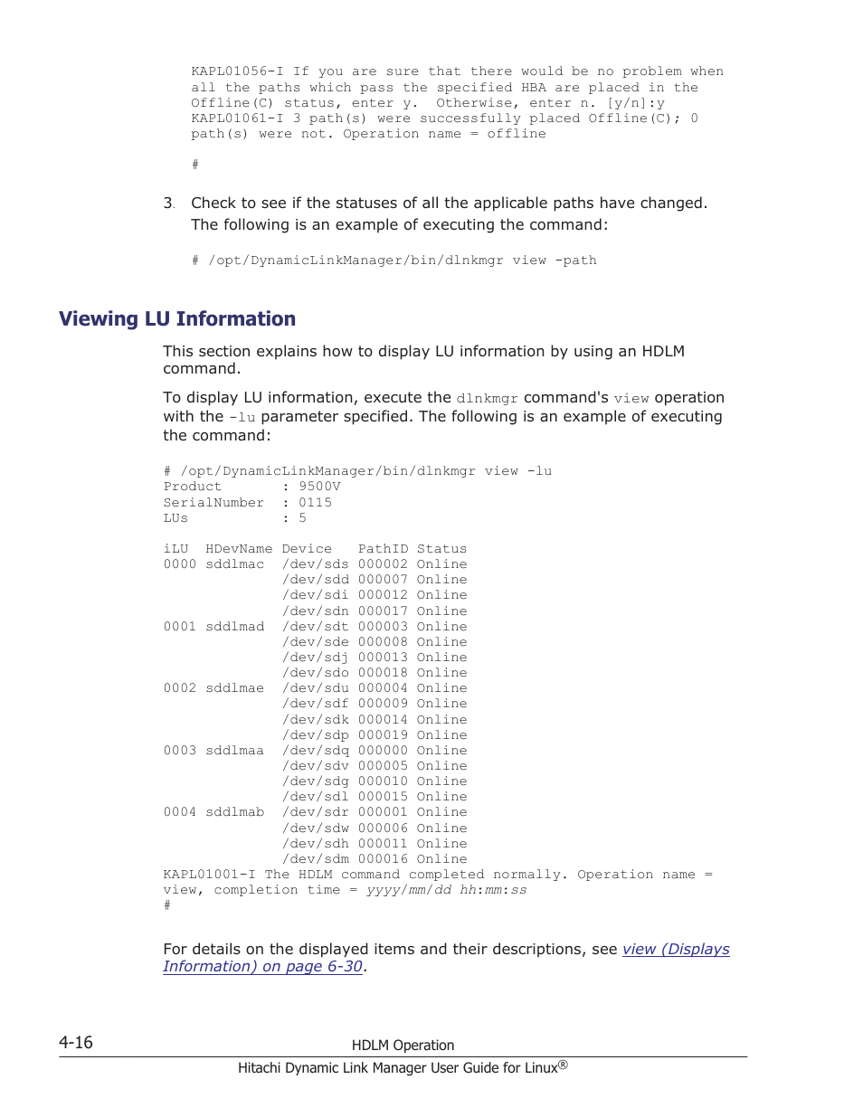 Viewing lu information, Viewing lu information -16 | HP Hitachi Dynamic Link Manager Software User Manual | Page 348 / 712