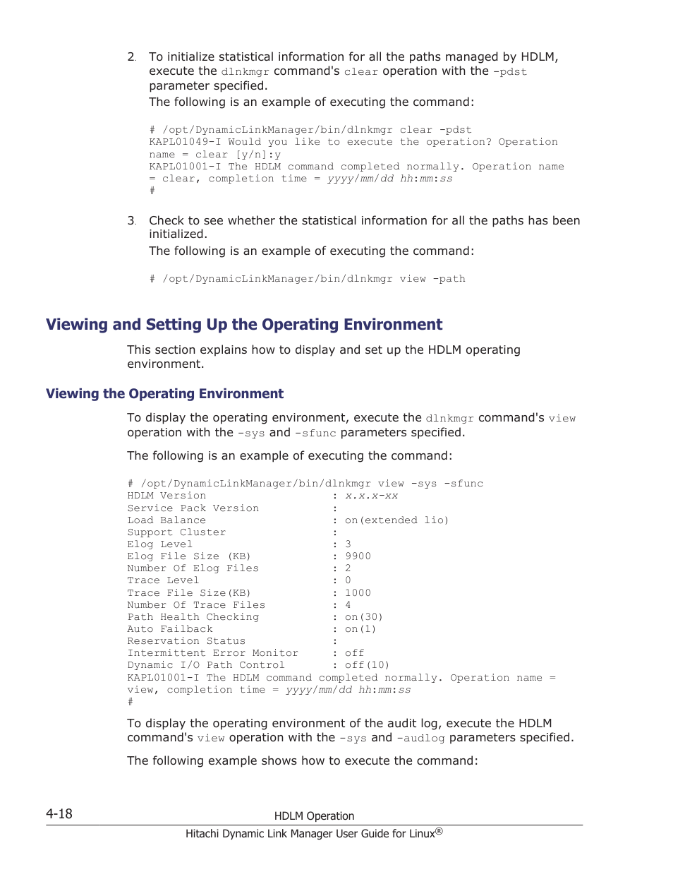 Viewing and setting up the operating environment, Viewing the operating environment -18 | HP Hitachi Dynamic Link Manager Software User Manual | Page 350 / 712