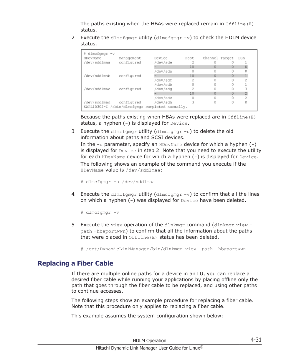 Replacing a fiber cable, Replacing a fiber cable -31 | HP Hitachi Dynamic Link Manager Software User Manual | Page 363 / 712