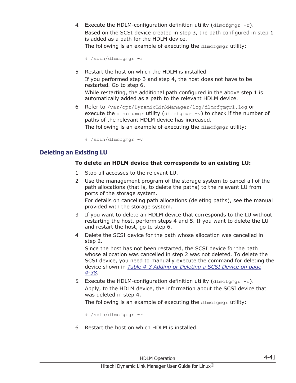 Deleting an existing lu -41 | HP Hitachi Dynamic Link Manager Software User Manual | Page 373 / 712