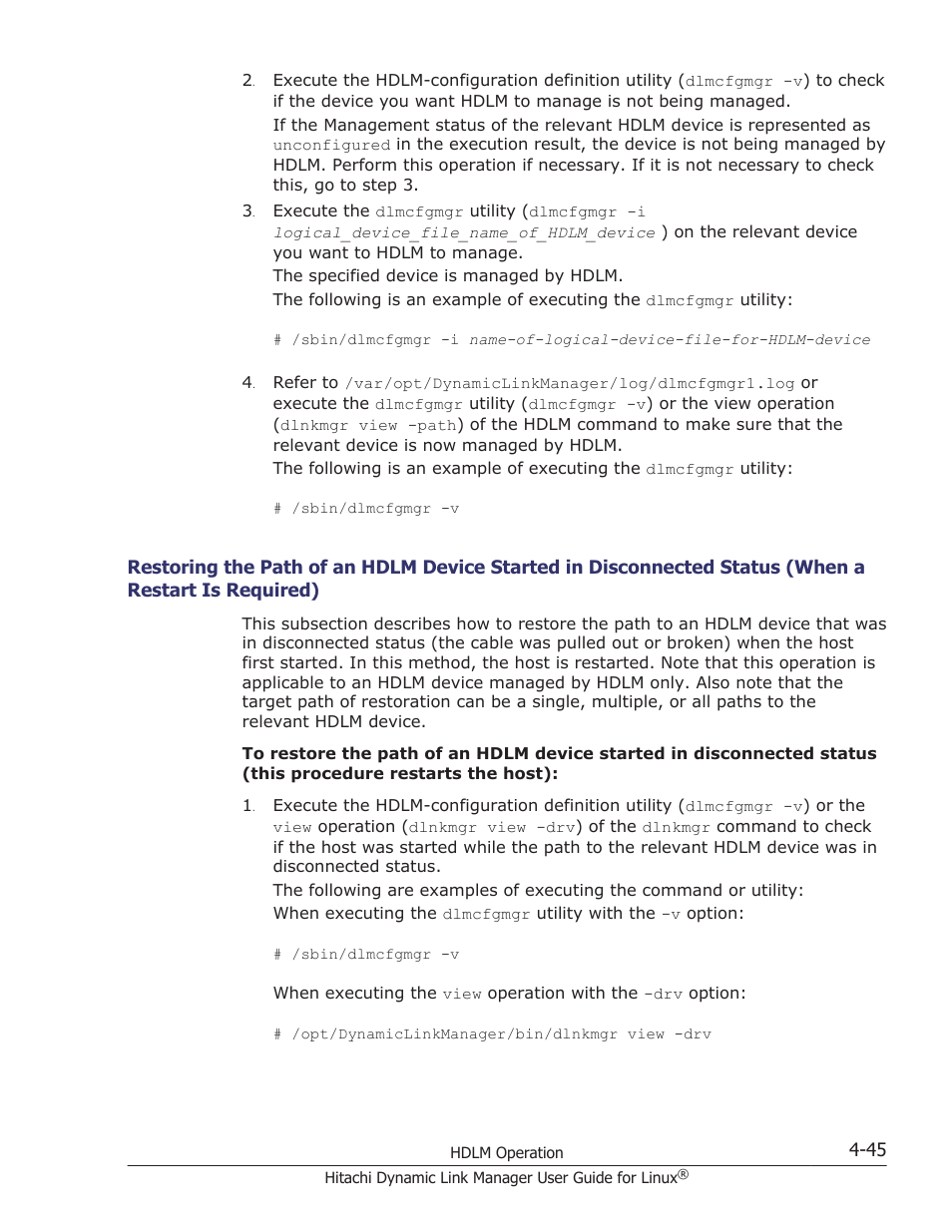 A restart is required) -45 | HP Hitachi Dynamic Link Manager Software User Manual | Page 377 / 712