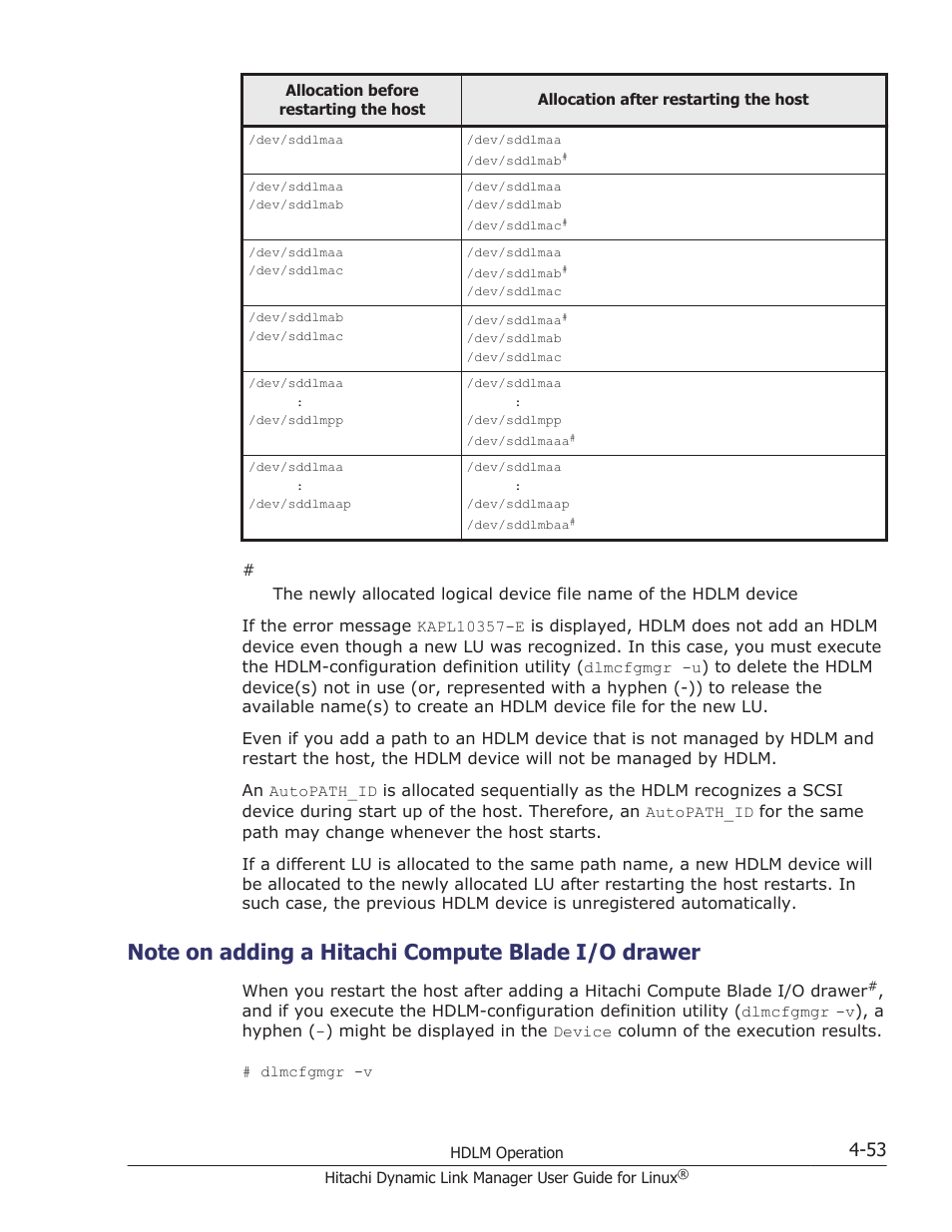 Note on adding a hitachi compute blade i/o drawer | HP Hitachi Dynamic Link Manager Software User Manual | Page 385 / 712