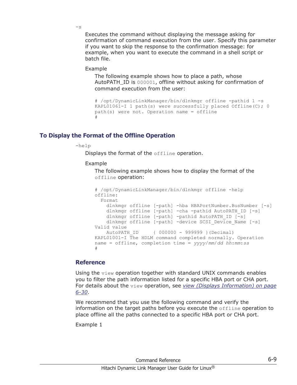 To display the format of the offline operation -9 | HP Hitachi Dynamic Link Manager Software User Manual | Page 403 / 712