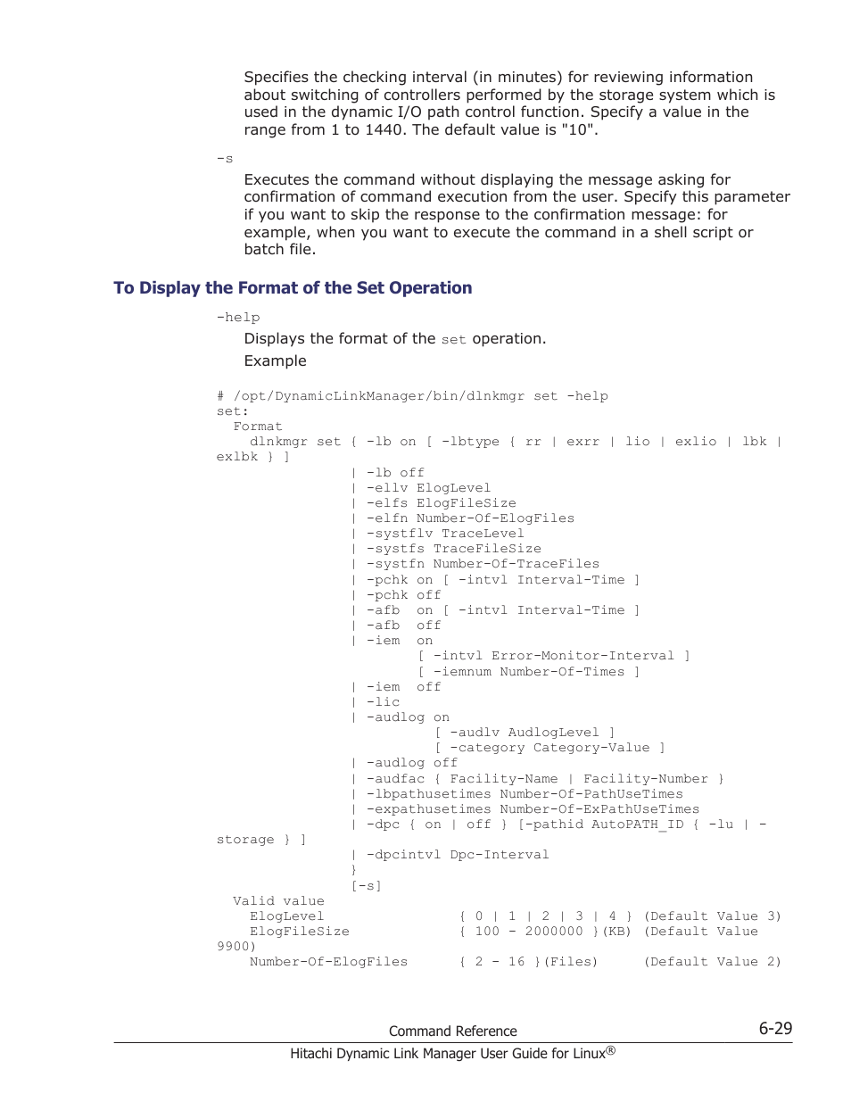 To display the format of the set operation -29 | HP Hitachi Dynamic Link Manager Software User Manual | Page 423 / 712