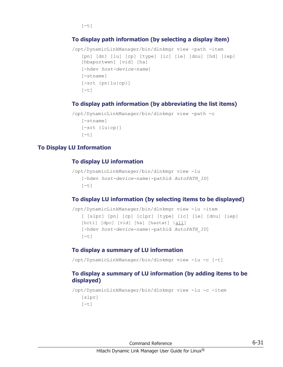 To display lu information -31 | HP Hitachi Dynamic Link Manager Software User Manual | Page 425 / 712