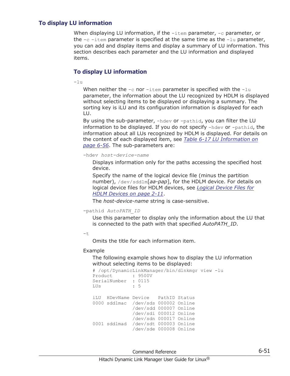 To display lu information -51 | HP Hitachi Dynamic Link Manager Software User Manual | Page 445 / 712