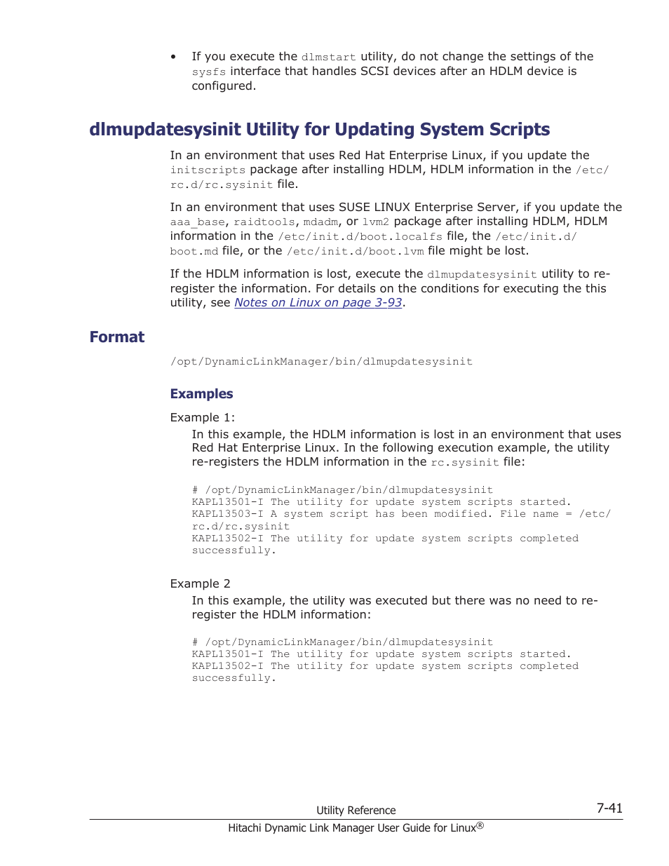 Format, Format -41, Dlmupdatesysinit | Package. for details, see | HP Hitachi Dynamic Link Manager Software User Manual | Page 501 / 712