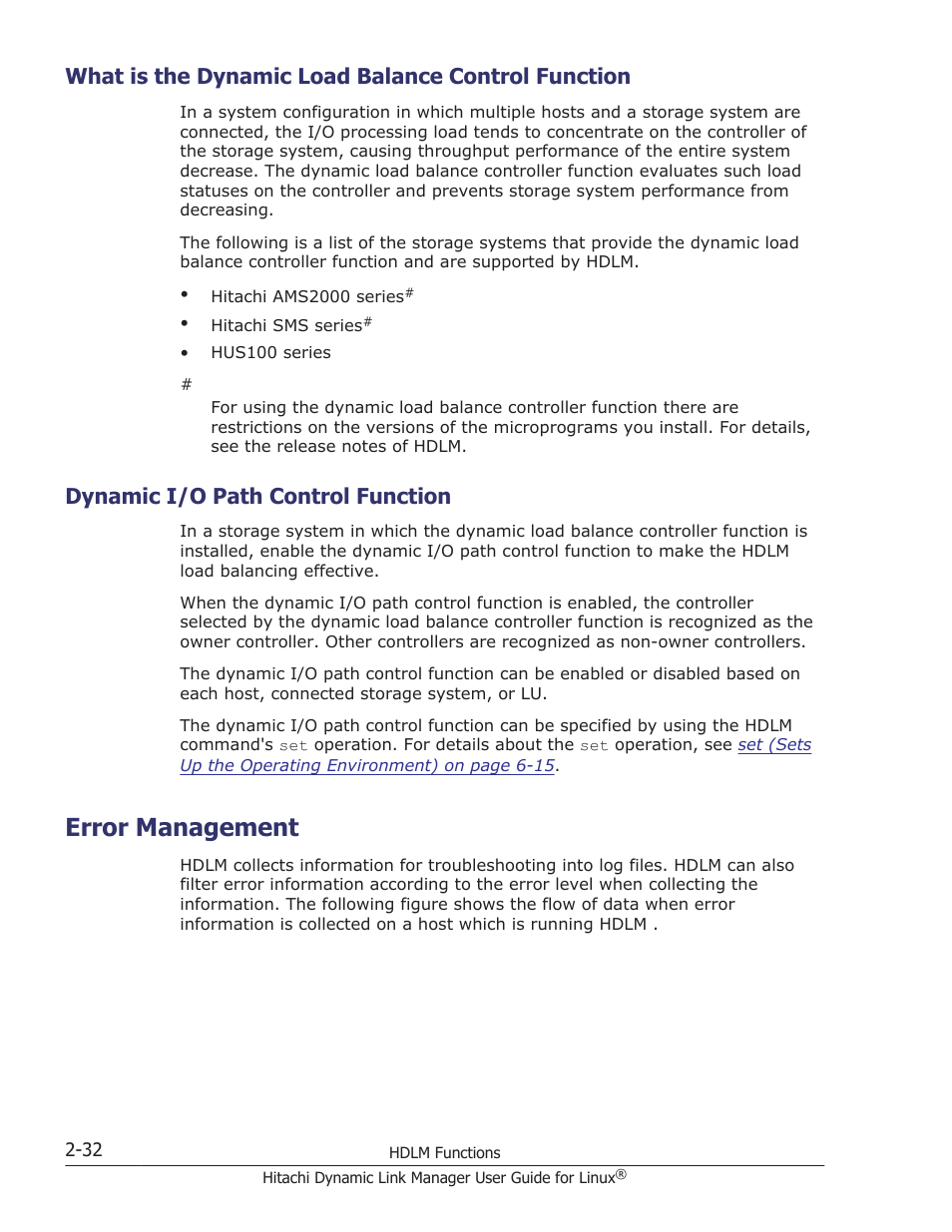 What is the dynamic load balance control function, Dynamic i/o path control function, Error management | Dynamic i/o path control function -32, Error management -32 | HP Hitachi Dynamic Link Manager Software User Manual | Page 56 / 712