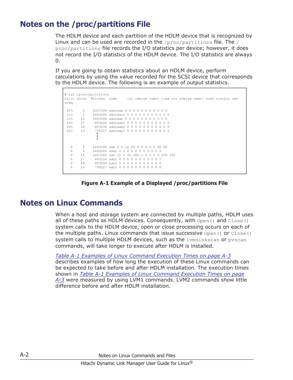 Notes on the /proc/partitions file, Notes on linux commands | HP Hitachi Dynamic Link Manager Software User Manual | Page 670 / 712