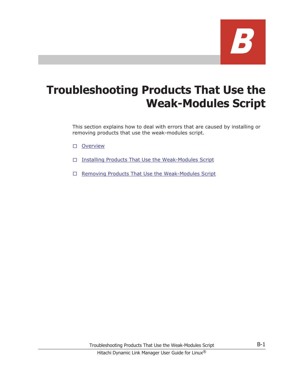 Appendix b, troubleshooting, Products that use the weak | HP Hitachi Dynamic Link Manager Software User Manual | Page 675 / 712