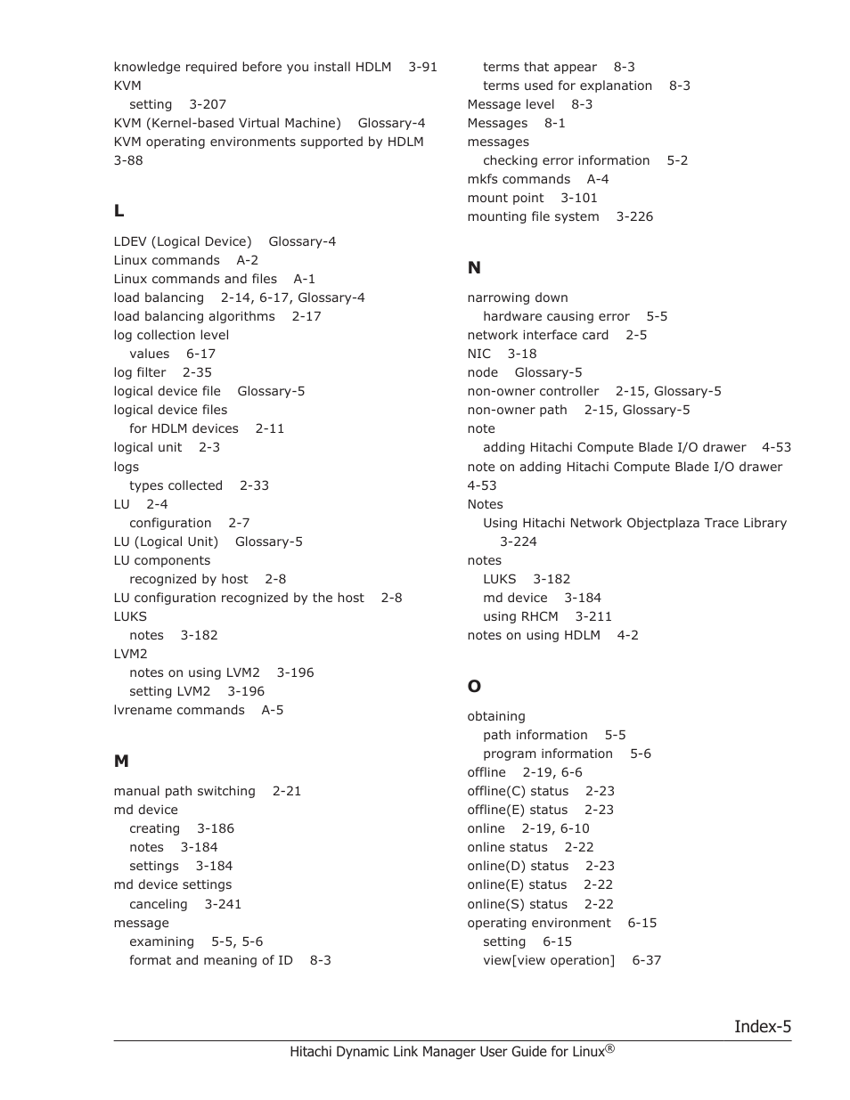 Index-5 | HP Hitachi Dynamic Link Manager Software User Manual | Page 707 / 712
