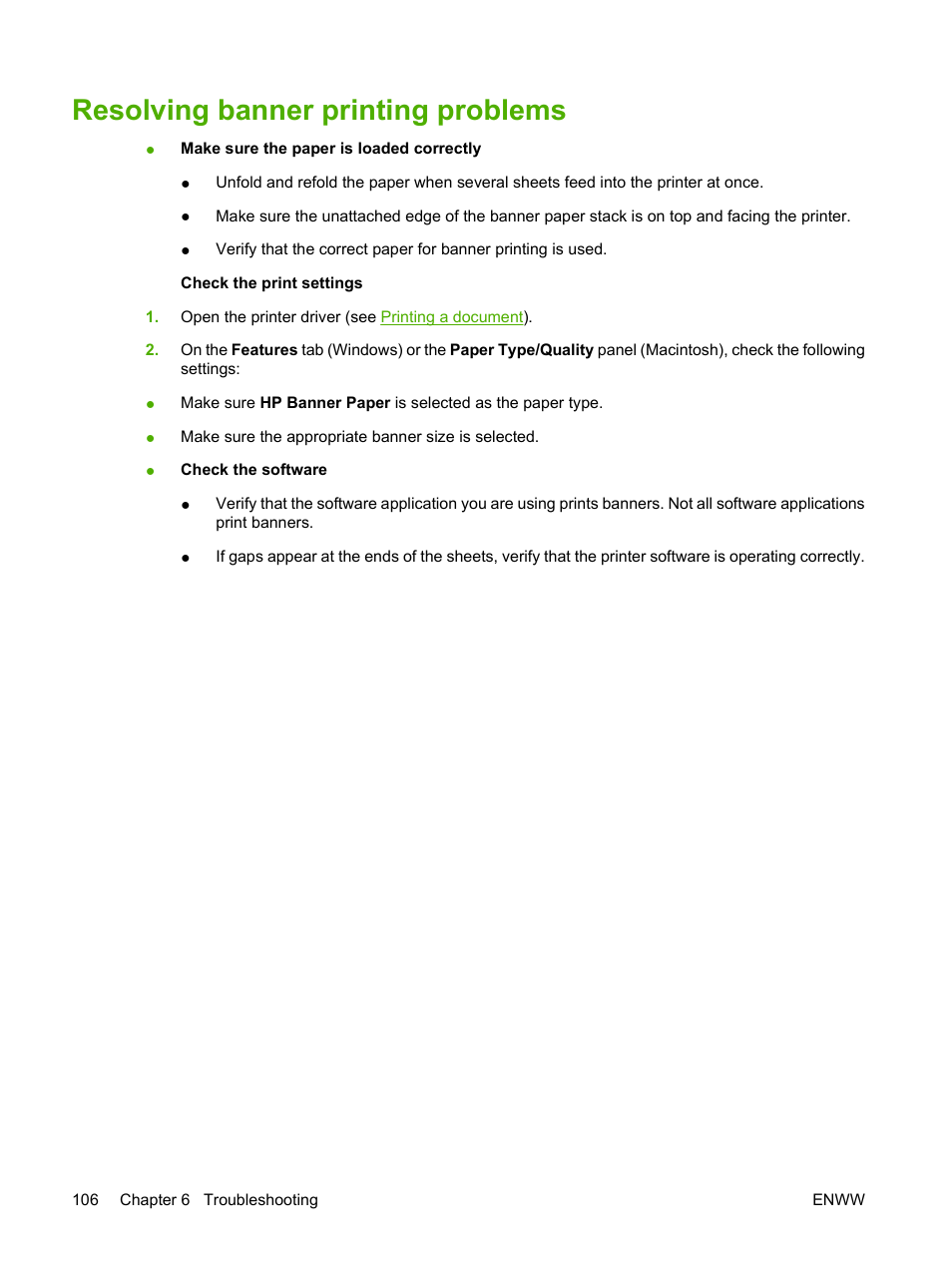Resolving banner printing problems | HP Photosmart Pro B8353 Printer User Manual | Page 116 / 154