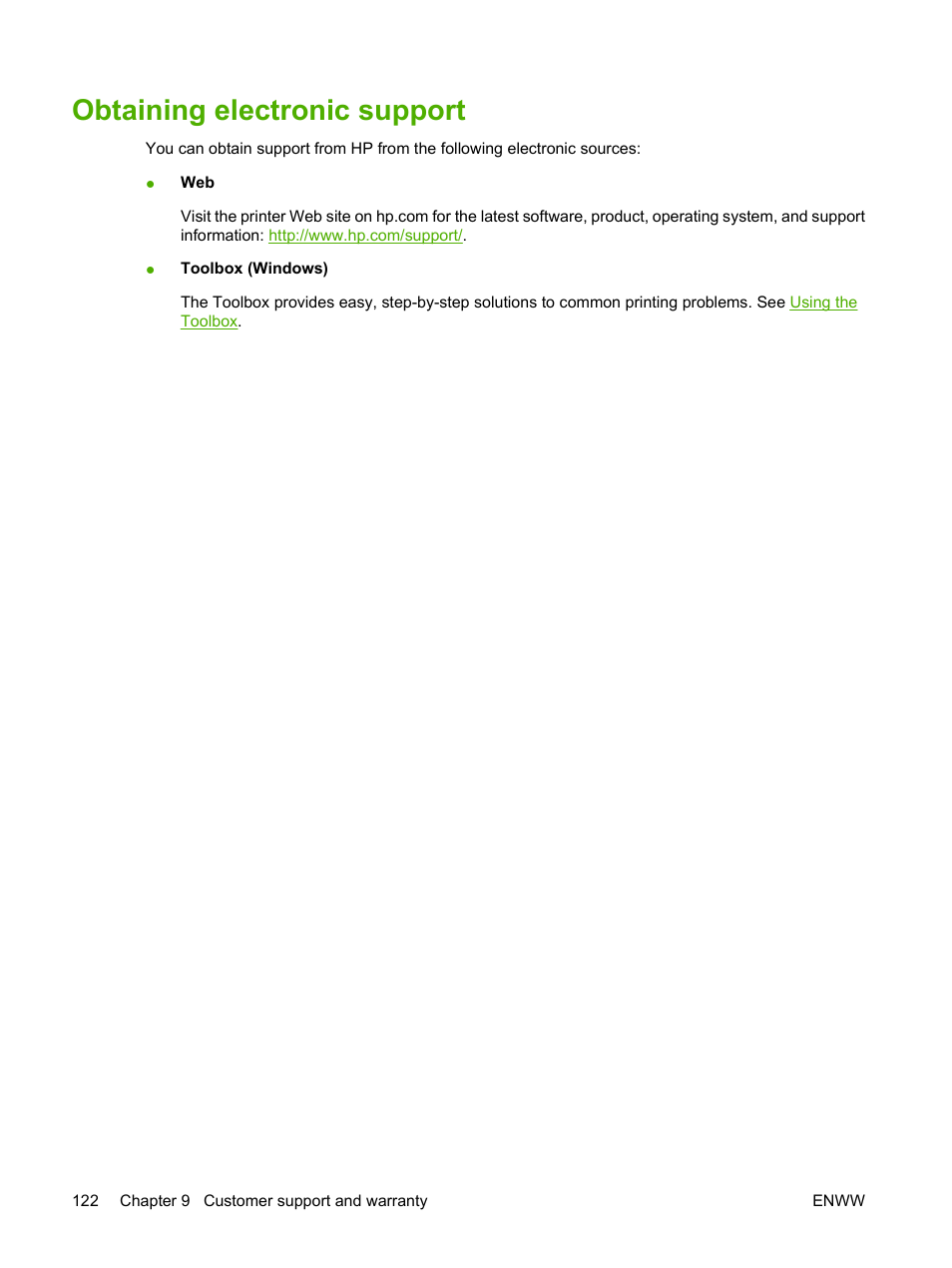 Obtaining electronic support | HP Photosmart Pro B8353 Printer User Manual | Page 132 / 154