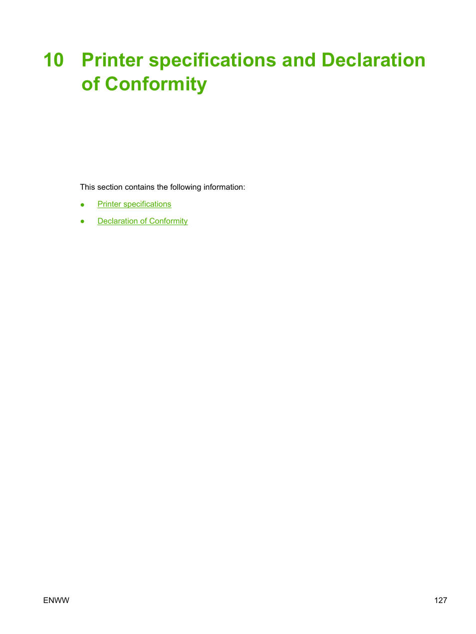 Printer, Specifications and declaration of conformity, Printer specifications and declaration of | Conformity | HP Photosmart Pro B8353 Printer User Manual | Page 137 / 154