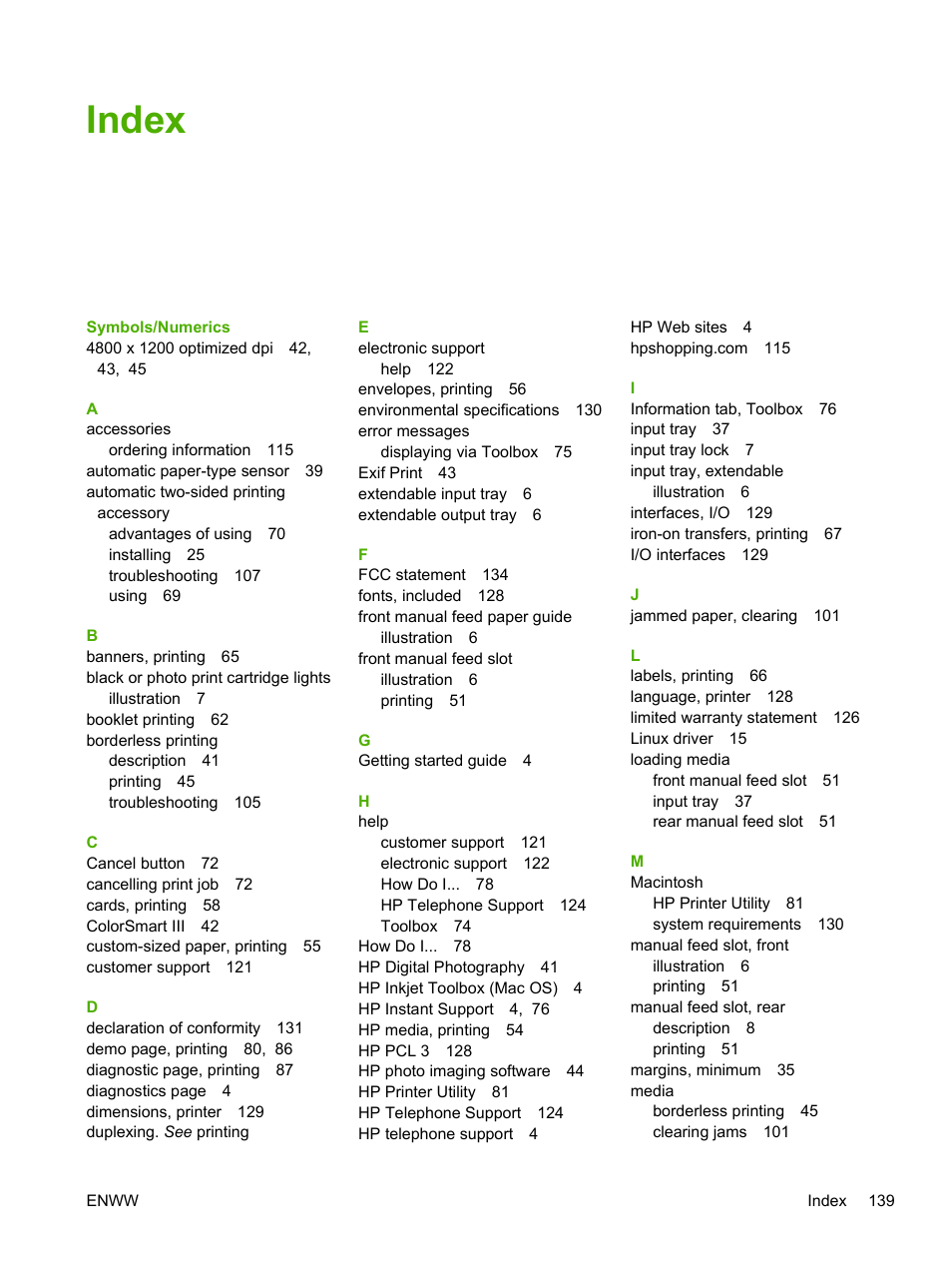 Index | HP Photosmart Pro B8353 Printer User Manual | Page 149 / 154