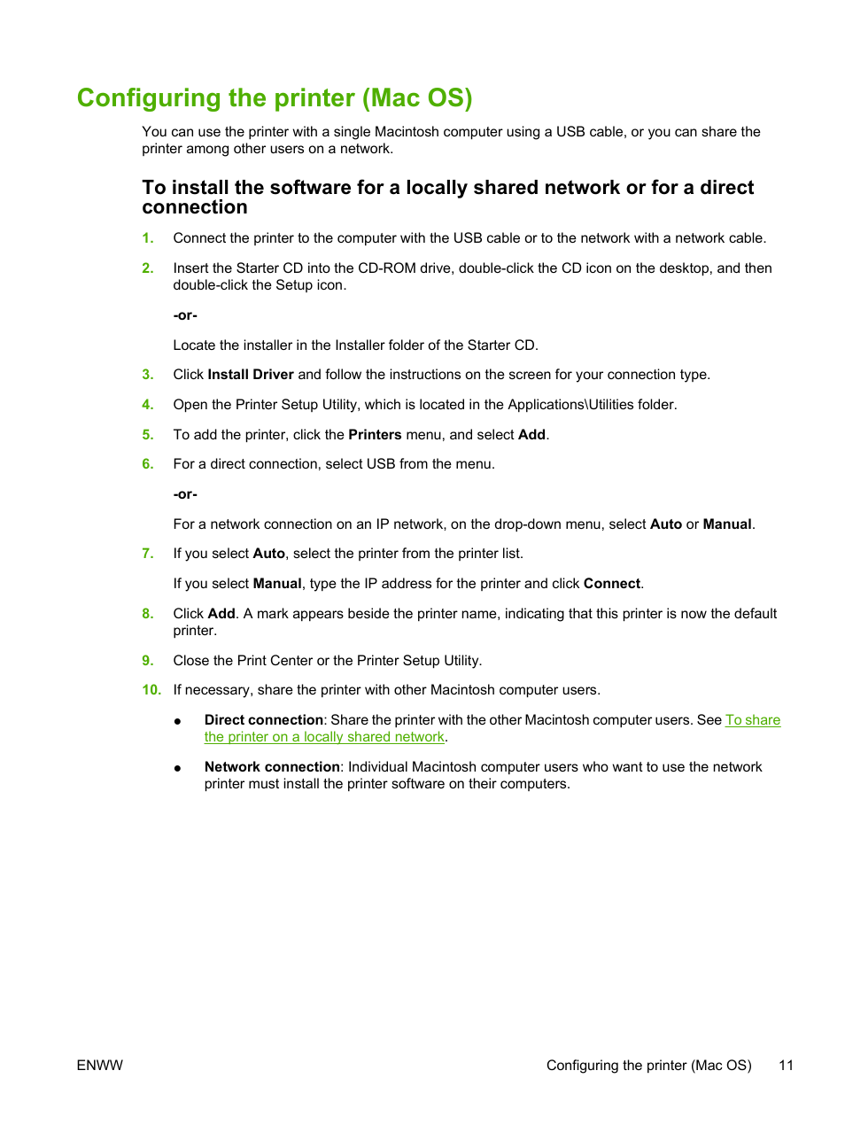 Configuring the printer (mac os) | HP Photosmart Pro B8353 Printer User Manual | Page 21 / 154