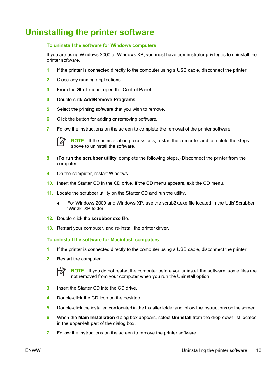 Uninstalling the printer software | HP Photosmart Pro B8353 Printer User Manual | Page 23 / 154