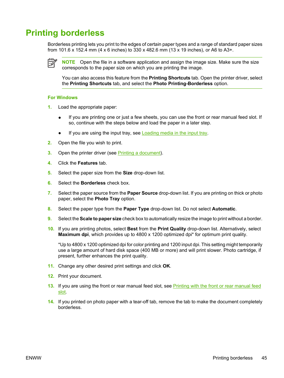 Printing borderless | HP Photosmart Pro B8353 Printer User Manual | Page 55 / 154