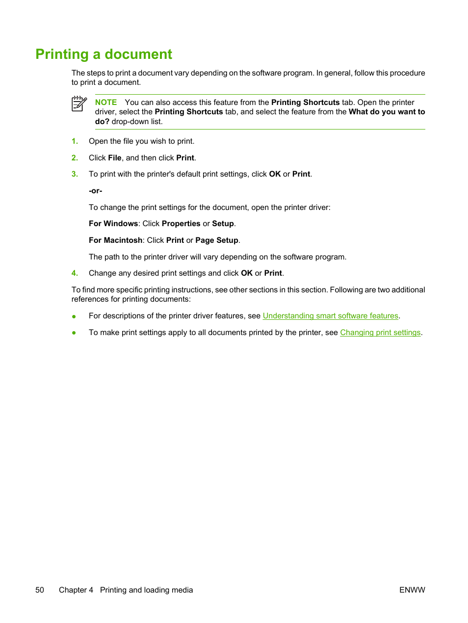 Printing a document | HP Photosmart Pro B8353 Printer User Manual | Page 60 / 154