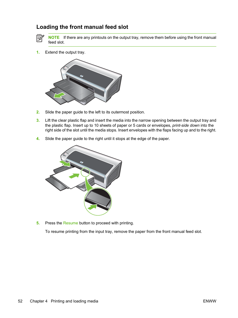 Loading the front manual feed slot | HP Photosmart Pro B8353 Printer User Manual | Page 62 / 154
