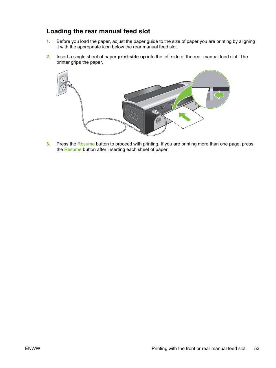 Loading the rear manual feed slot | HP Photosmart Pro B8353 Printer User Manual | Page 63 / 154