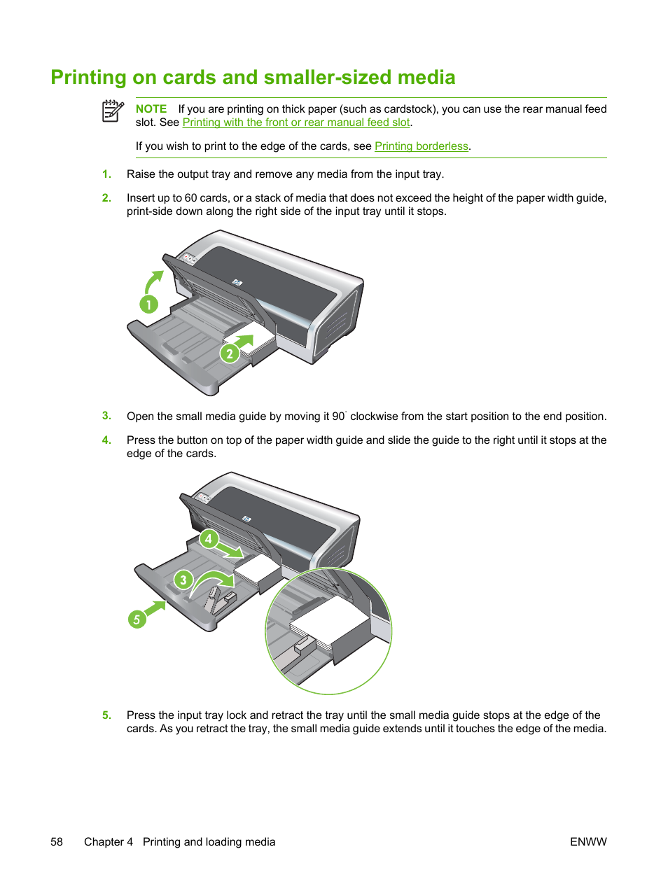 Printing on cards and smaller-sized media | HP Photosmart Pro B8353 Printer User Manual | Page 68 / 154