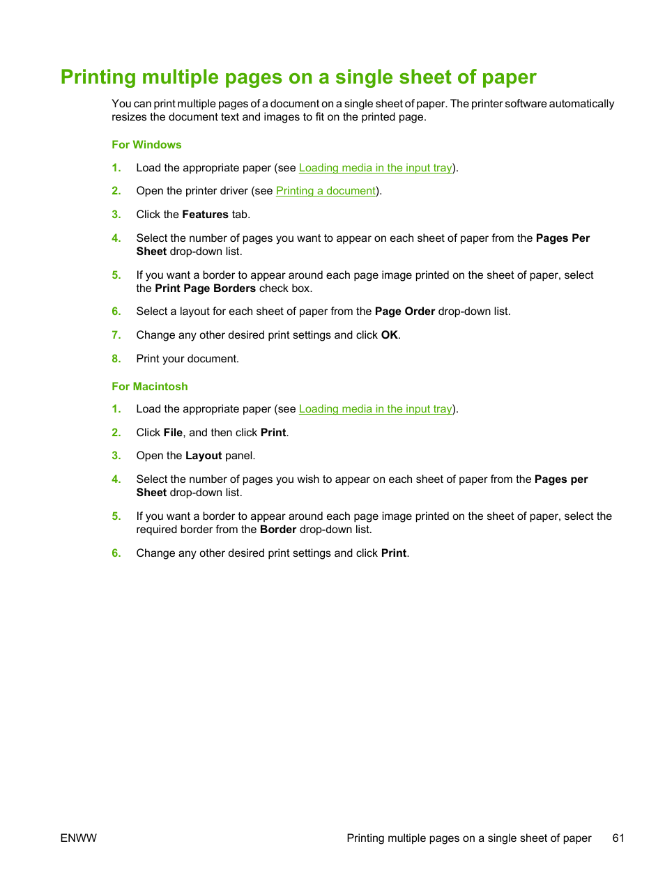 Printing multiple pages on a single sheet of paper | HP Photosmart Pro B8353 Printer User Manual | Page 71 / 154